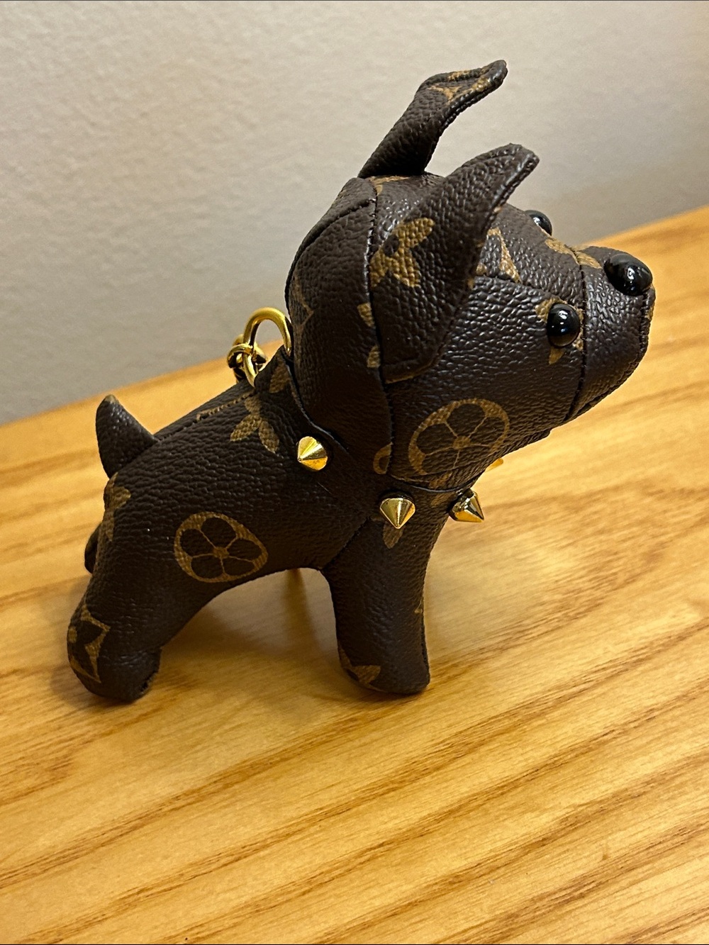 Designer-Inspired Brown Monogram Dog Keychain Accessory - Picture 4 of 4